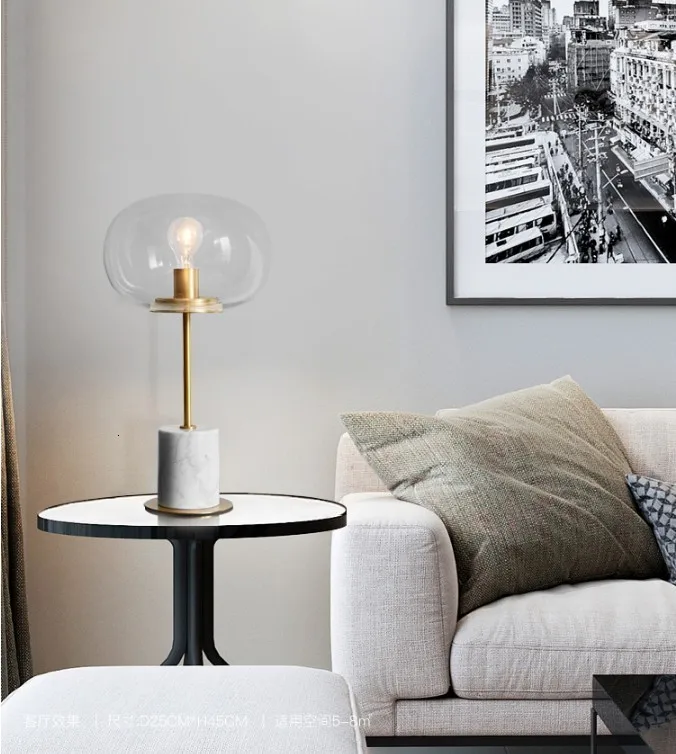 Минималистичная классическая настольная лампа из стекла и мрамора для