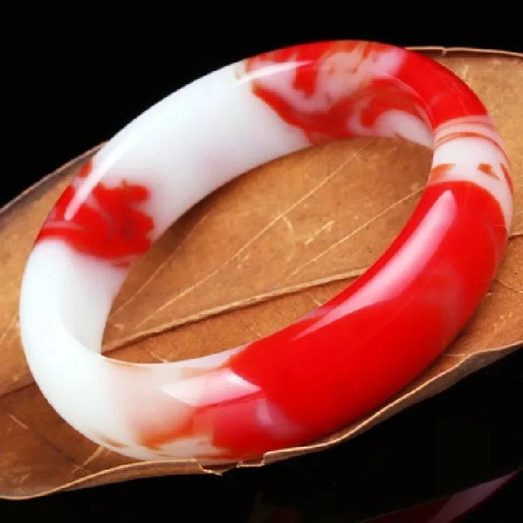 

Natural Authentic Jade Bracelet Hetian Jade Blood Floating Flower Gobi Jade Bracelet Hand-carved Emerald Bangles Party Gift