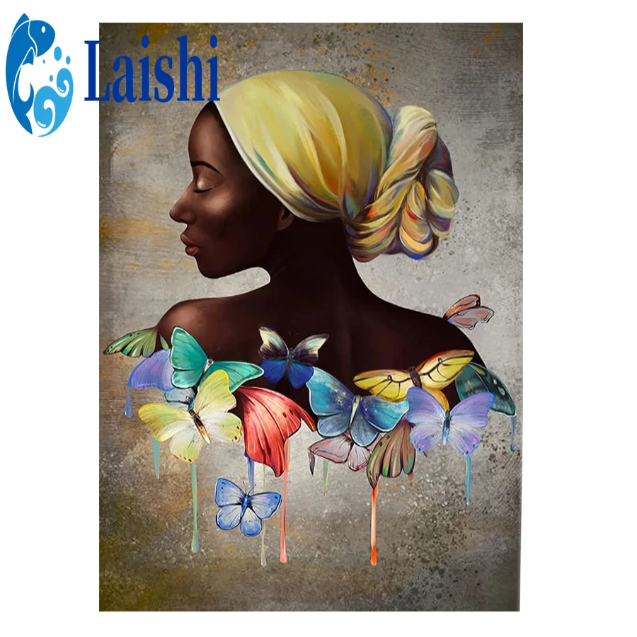 

decoration picture diamond embroidery Butterfly african women Modern decor mosaic diamond painting square/round drill,New gift
