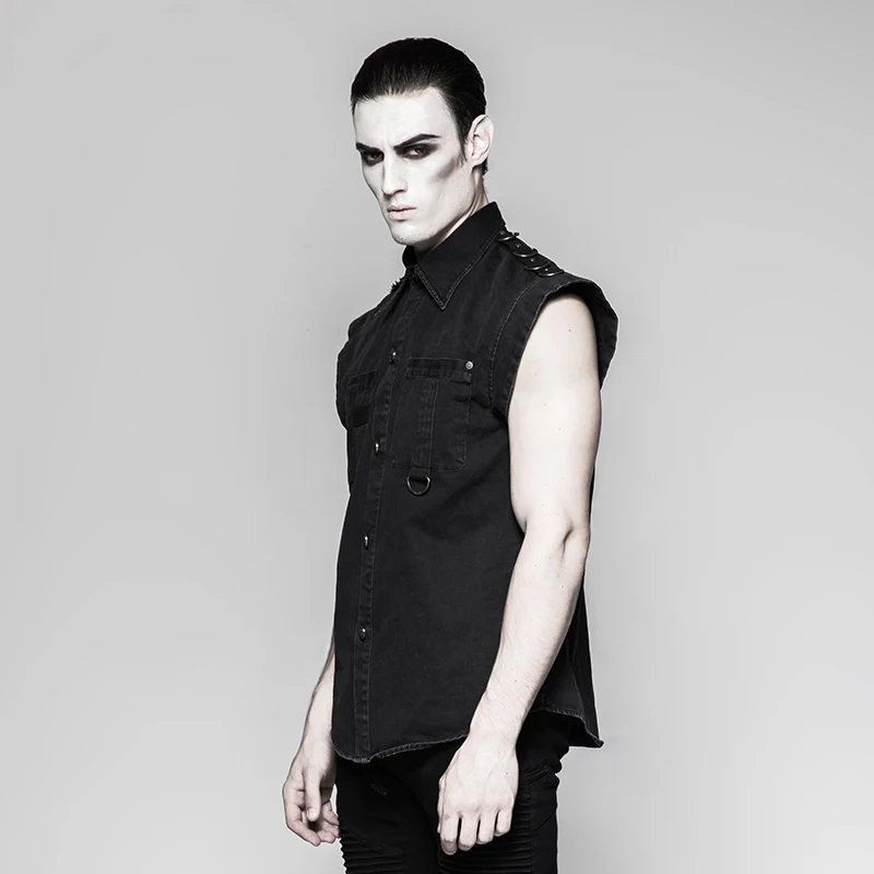 Мужская джинсовая рубашка в стиле панк рейв милитари с рукавами крылышками из