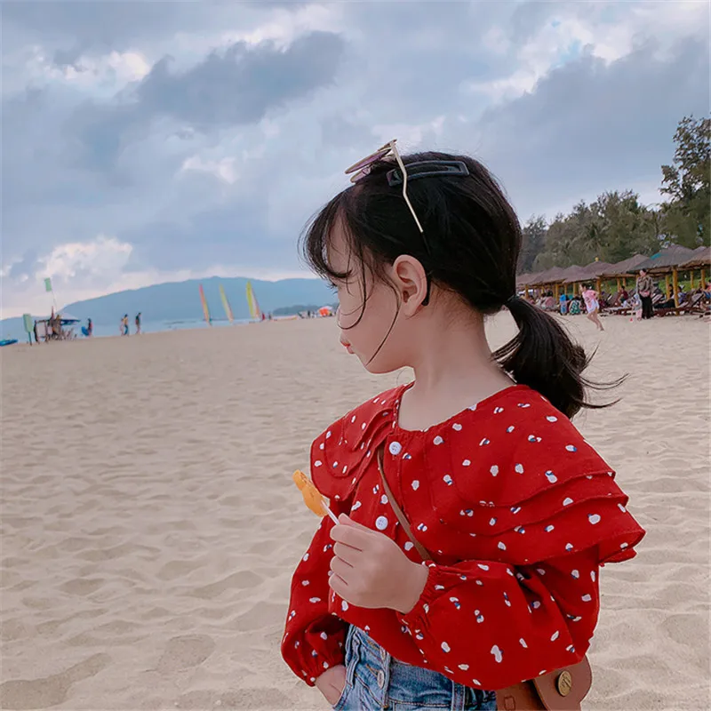 WLG girls blouse kids autumn white red dot printed shirt baby causal cute tops children | Детская одежда и обувь