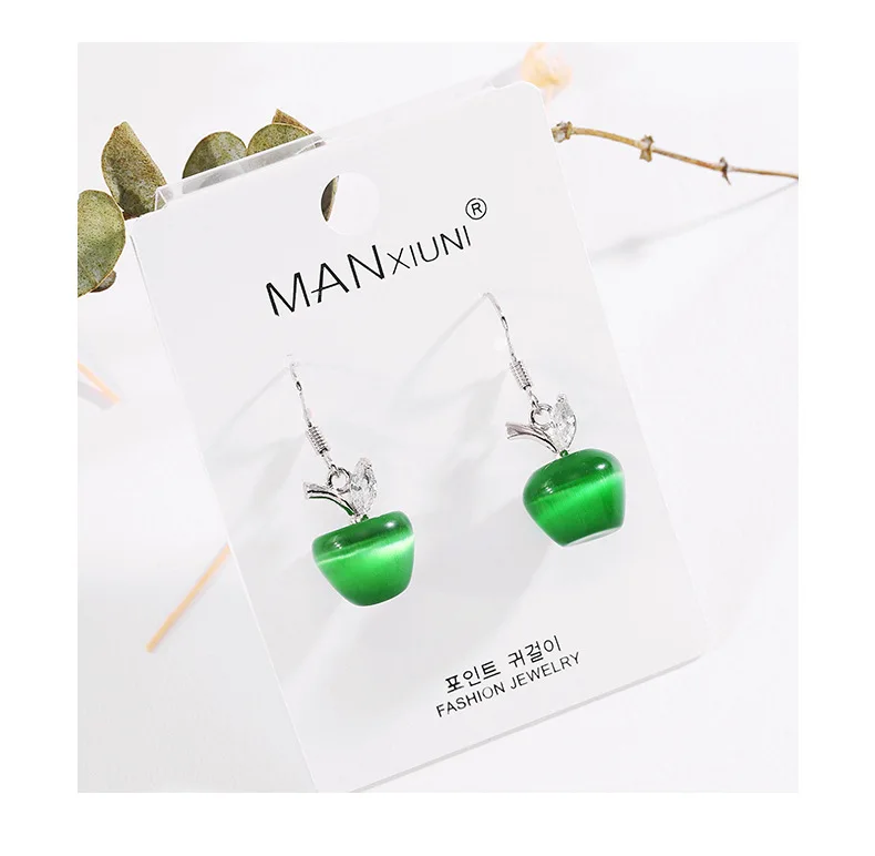 Fashion Boutique Cat Eye Apple Earrings for Women Accessories Crystal Jewelry Hot Lovely pendientes mujer moda Gift