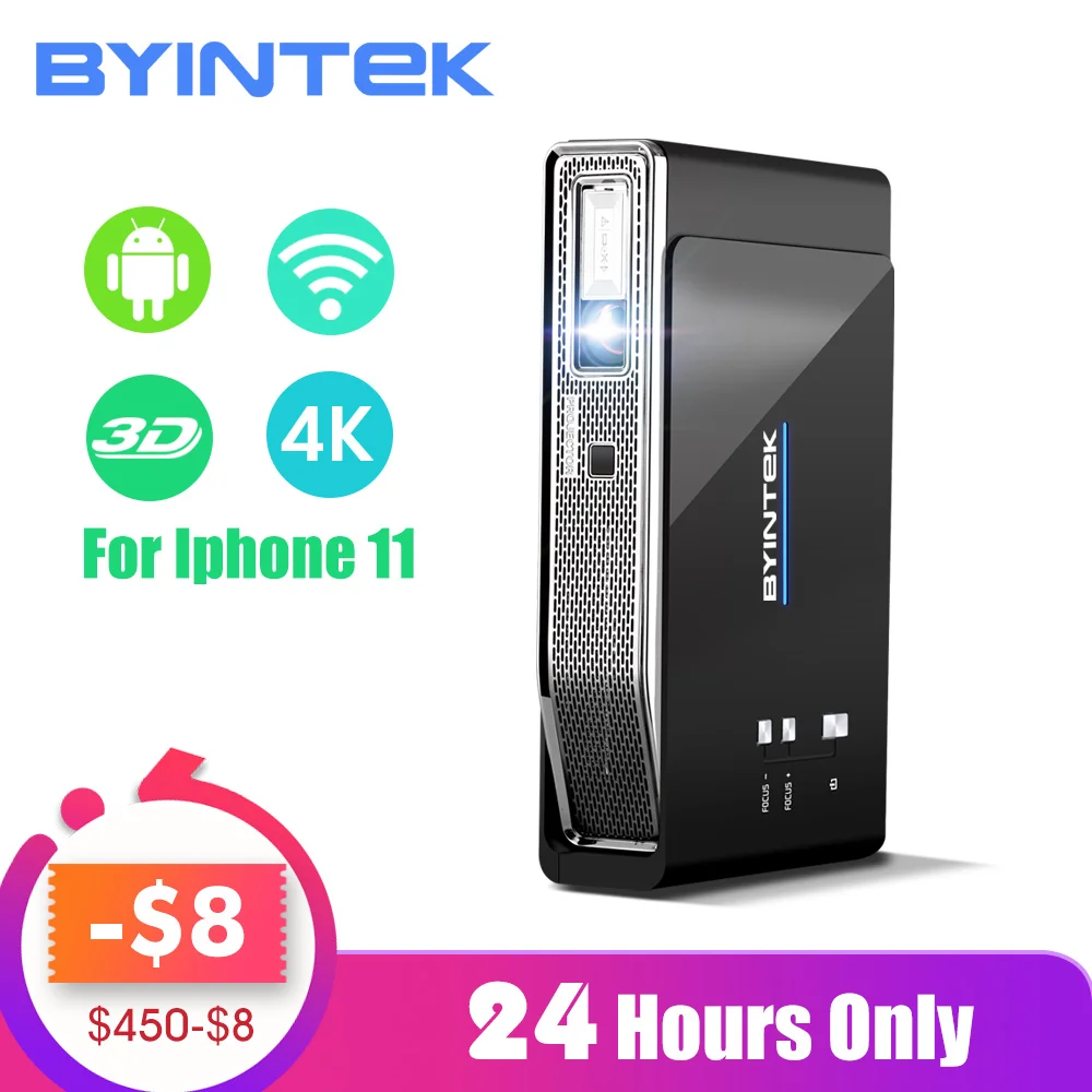 BYINTEK UFO R15 300 дюймов Смарт Android wifi видео светодиодный портативный мини DLP 3D проектор для Iphone 11 Full HD 1080P домашний кинотеатр 4K