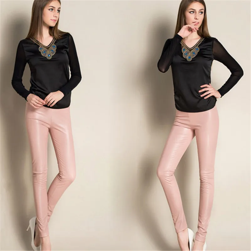 Новинка 2010 Весенняя женская брендовая одежда узкие брюки из искусственной кожи с