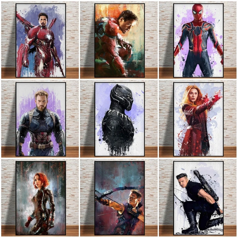Супергероев Marvel плакат Мстителей Железный человек акварельная картина на холсте