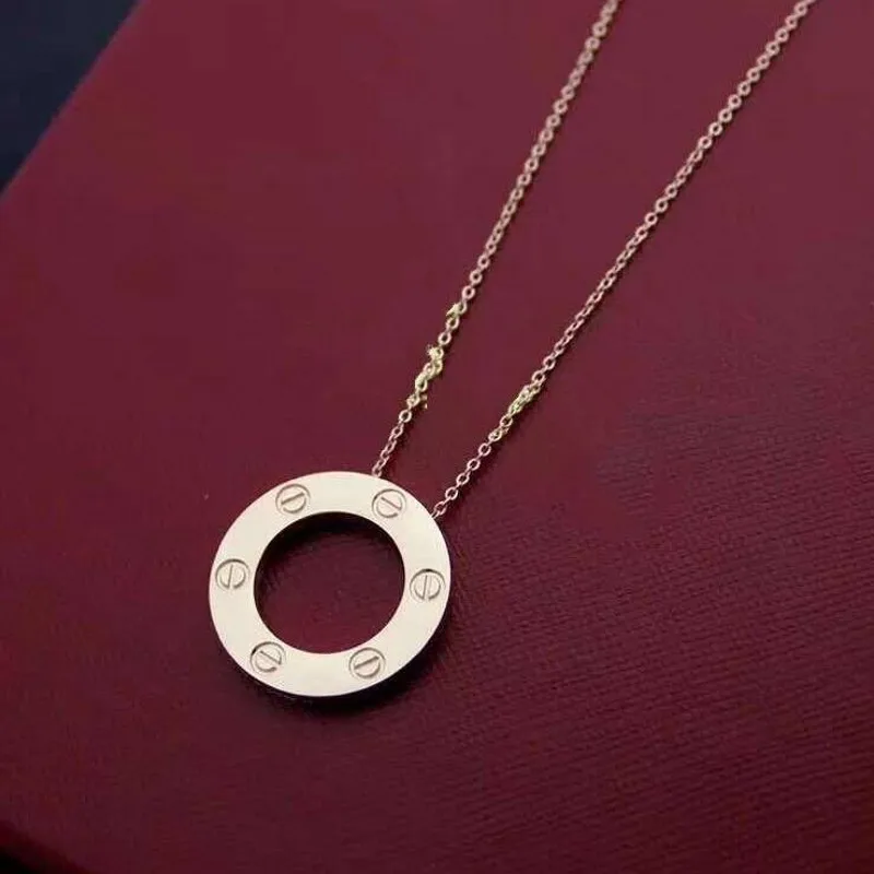 Rose Gold Классическая мода никогда не выцветает ювелирные изделия круг любовь медальон из титановой стали& розовое золото заполняет вечерние женские свадебные ожерелье подарок - Окраска металла: Rose Gold
