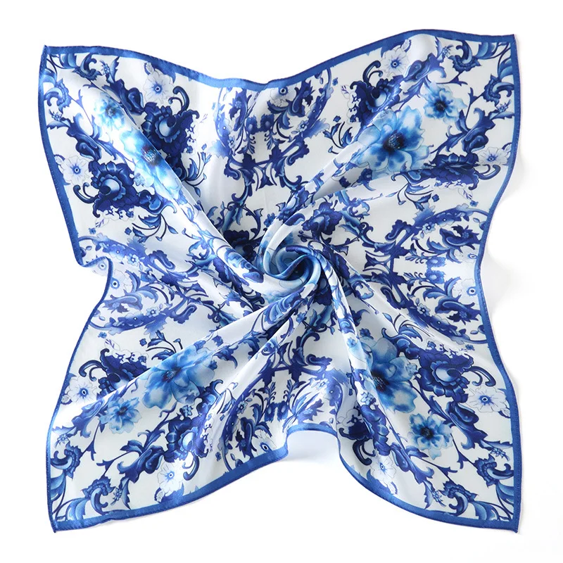 Женский элегантный Шелковый квадратный атласный платок с цветочным принтом для