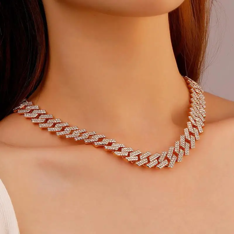 

Full Crystal Thick Chain Necklace Fashion Vintage Hip Hop Zircon Choker Necklace For Women Jewelry Necklaces & Pendants S76