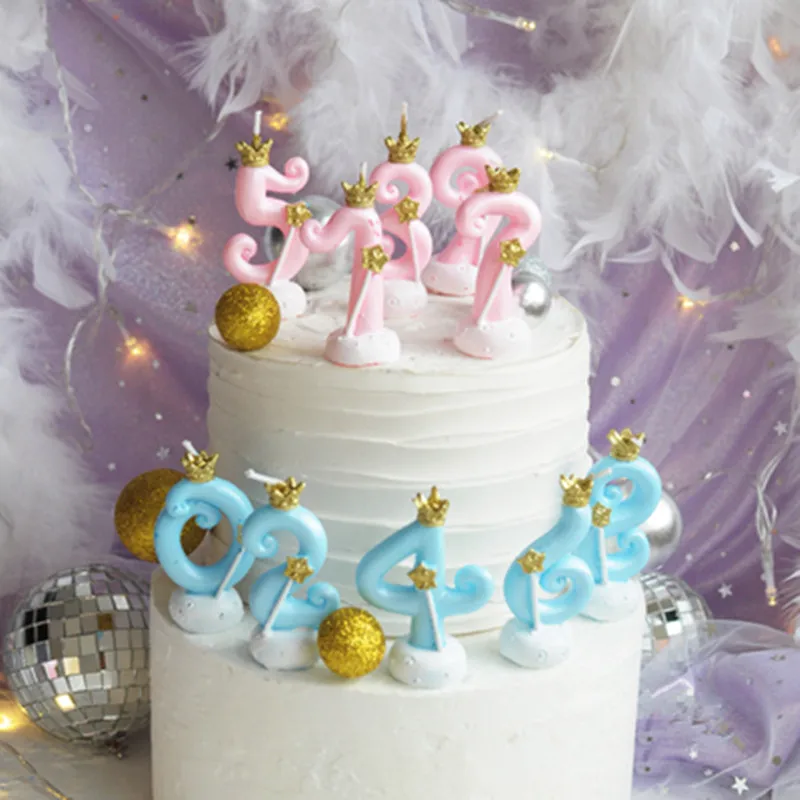 1 шт. розовые синие свечи в виде короны с цифрами на день рождения для детей 0-9