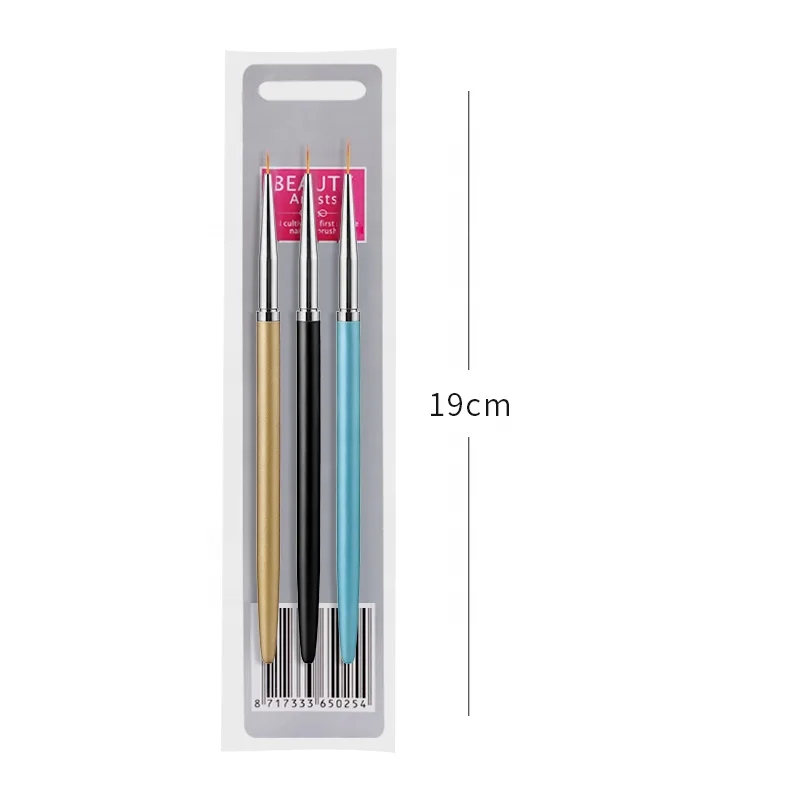 

2020 3 pieces/set new painting gel nail art brush 3 Sizes Metal Handle 3d Nail Tips Drawing Pen brushes