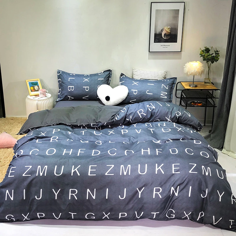 Home Textile Grey Letters Family Child Bedding Set 3-4pcs Single Full Queen King Size Duvet Cover Bed Sheet Pillowcase | Дом и сад