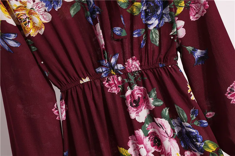 

Floral Print Chiffon Dress Vintage Women A Line Long Sleeve Dress Robe Femme Sweet Bow Collar Midi Party Dress Casual Vestidos