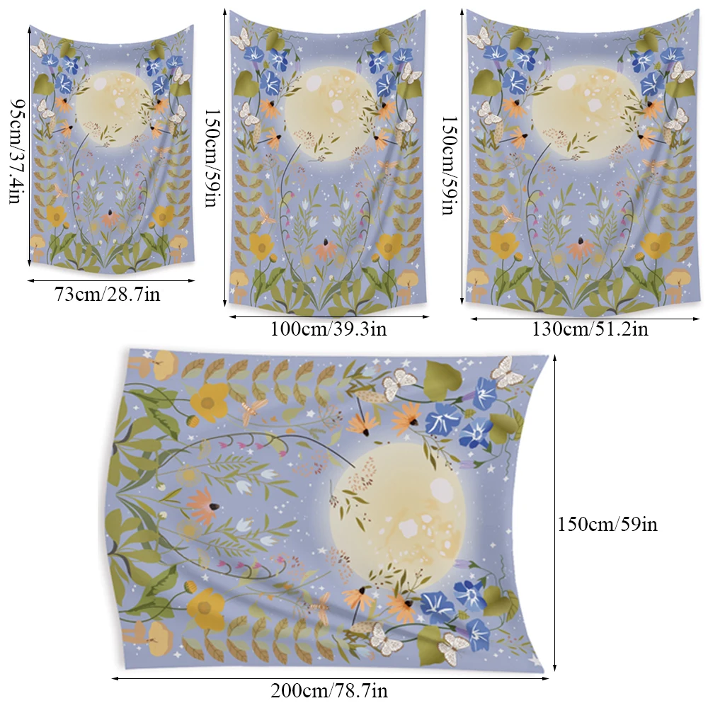 

Fashion Moon Starry Tapestry Room Carpet Nordic Dorm Tapestries Flower Wall Hanging Moon Phase Psychedelic INS Home Decoration