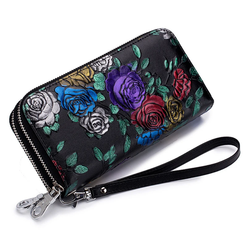 

Luxury Genuine Leather Wallets Long Women Clutch bag RFID Blocking 3D Embossed Leather butterfly Wallet Credit Card Holder Purse