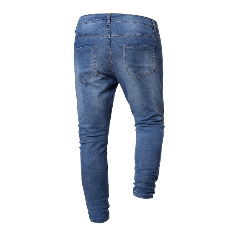 

Spring and Autumn New men cotton mid-waist zipper placket straight casual jeans men blue slim-fit micro-elastic denim trousers