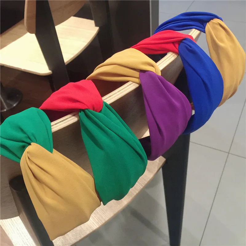 

Korea Chic Spliced Color Hairbands Solid Broad Brim Fabric Headbands Women Knot Turban Hair Accessories Street Fashion Headdress