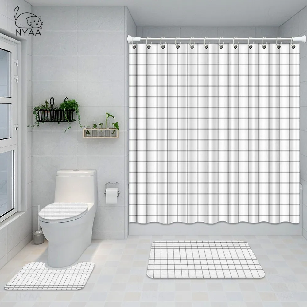 Набор для ванной комнаты NYAA с геометрической линией белые и черные абстрактные