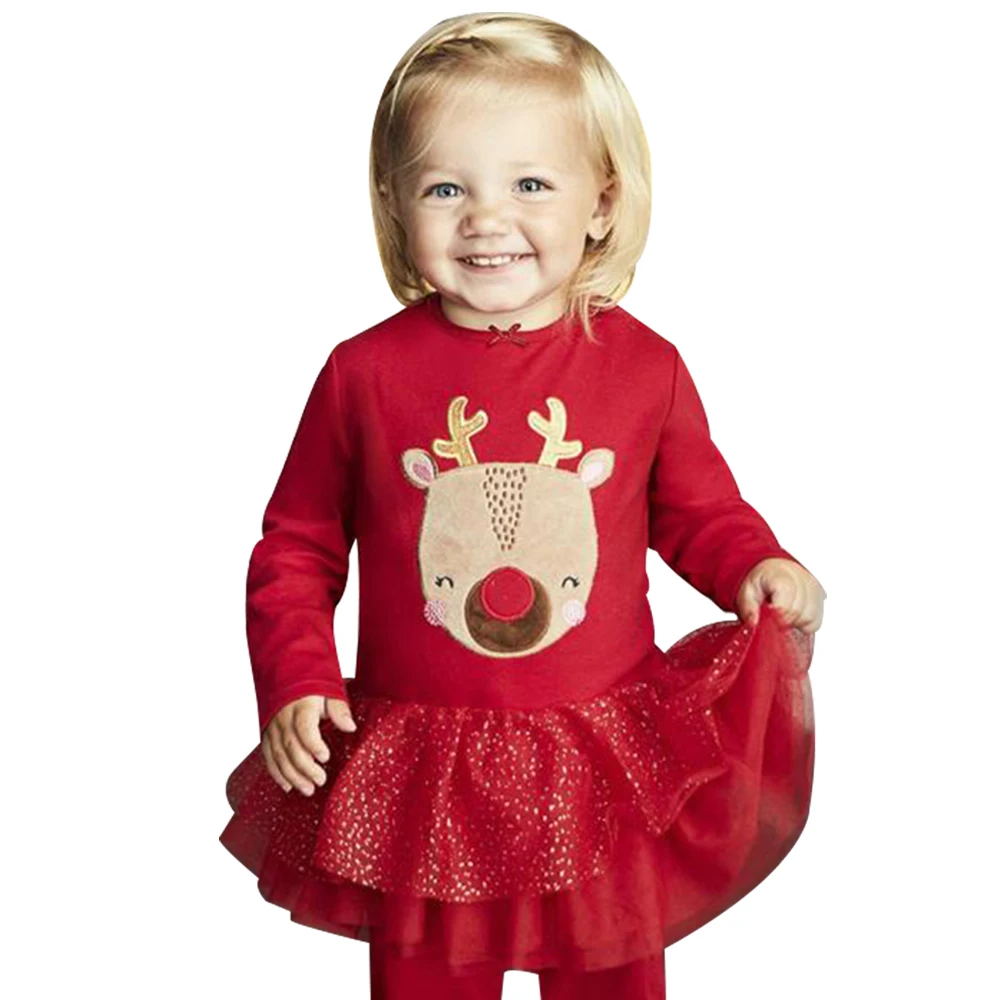 

Baby Girls Christmas Dress Babies Layered Dress Red Cute Girls Clothing Animal Print Festival Outfits Bebe Outwear Fashion Dress