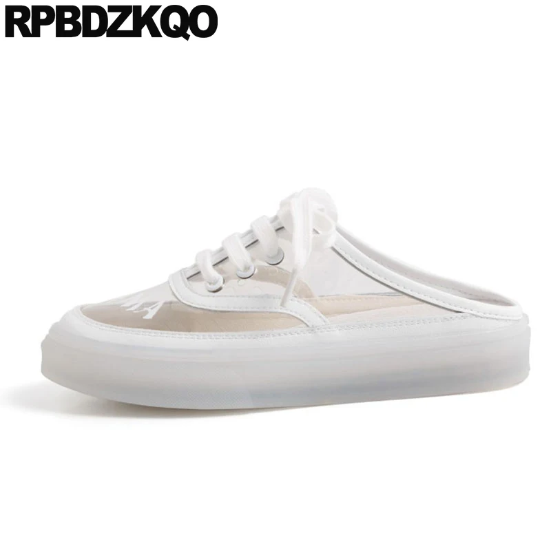 Мюли женские прозрачные с круглым носком дизайнерские шлепанцы широкие без