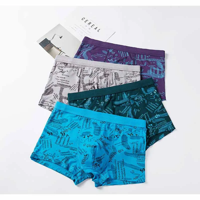 4 шт./лот новинка мужское нижнее белье боксеры хлопок брендовые с принтом Мужские