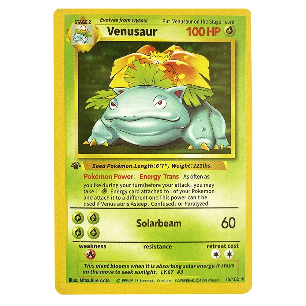 Juego de 10 tarjetas coleccionables de pokemon 1999, tarjetas de primera generaci&oacute;n, Charizard Raichu Mew Vulpix Venusaur-4