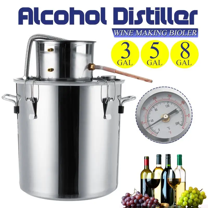 Прочный 3/5/8GAL бытовой DIY дистиллятор Самогон алкоголь по-прежнему нержавеющая Медь воды важное вино масла пивоварения комплект