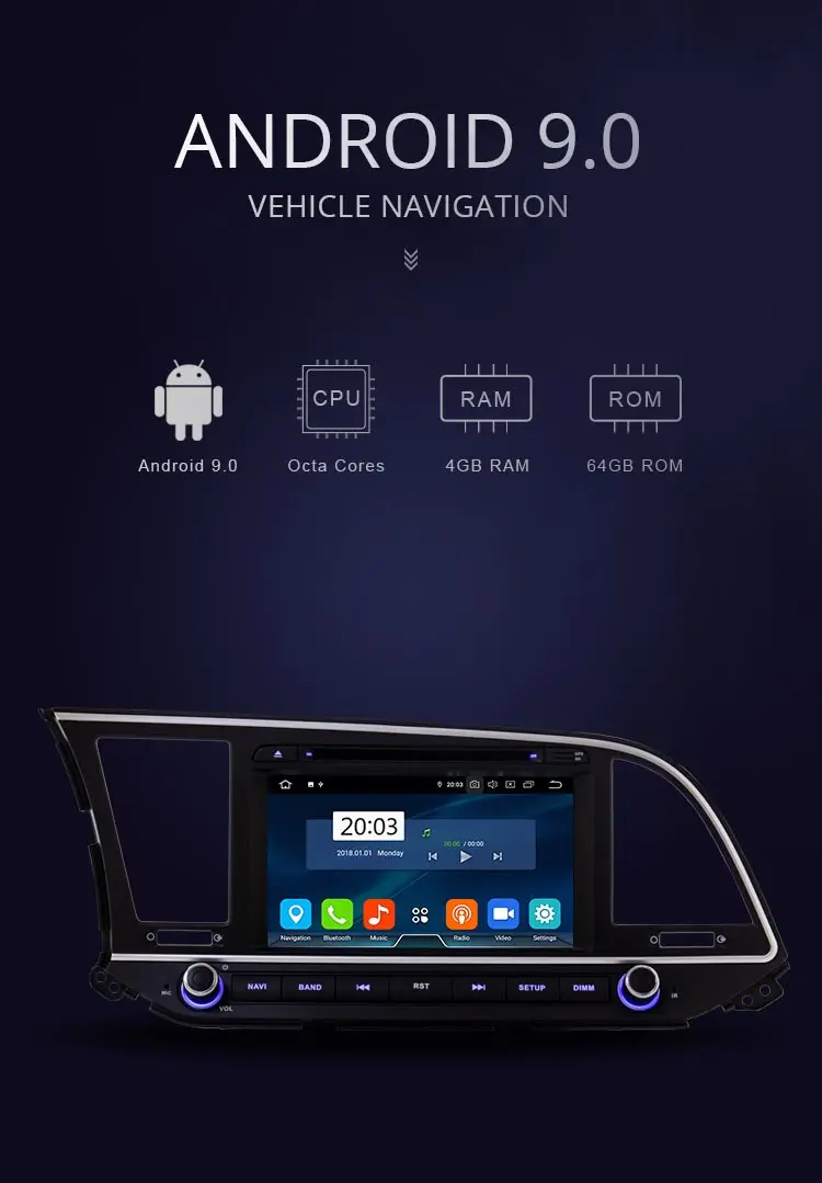 JDASTON, четыре ядра, Android 9,0, автомобильный dvd-плеер для hyundai Elantra, 4G+ 64G, мультимедиа, gps, стерео, 2 Din, автомагнитола