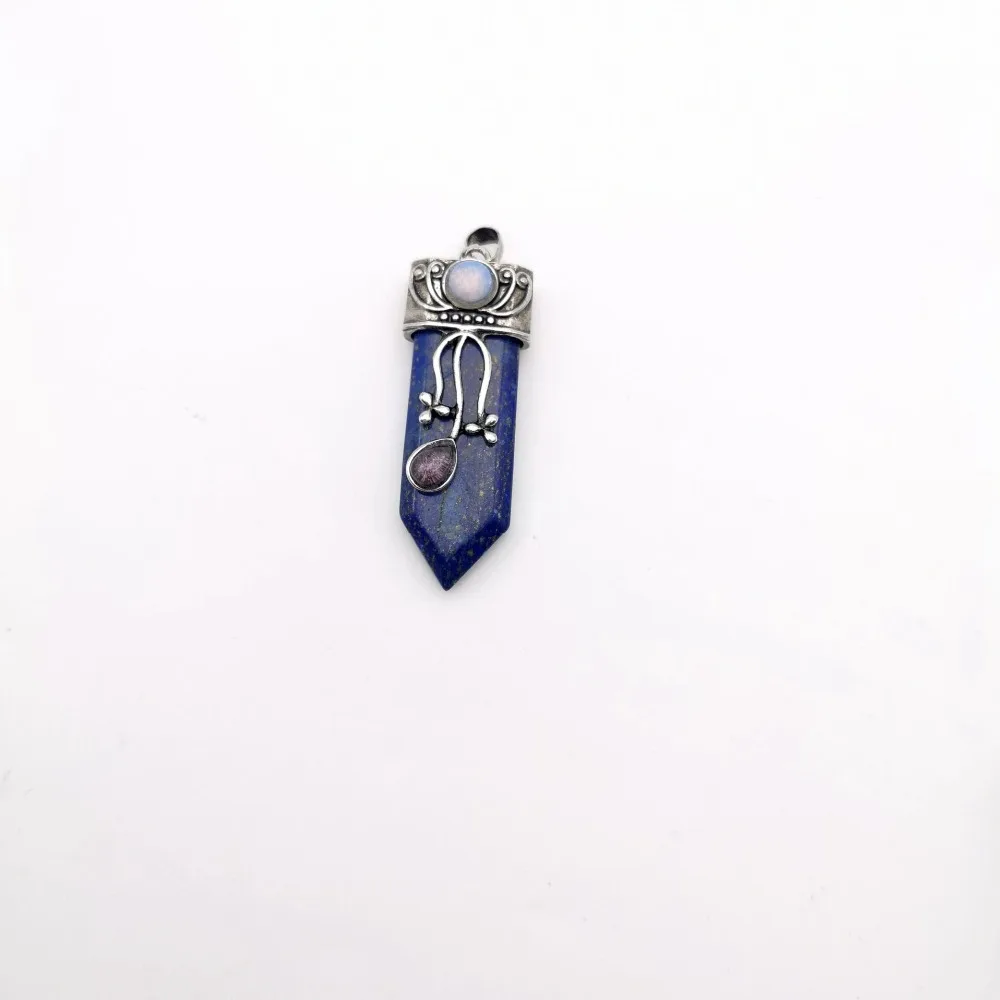 Reiki Natural Gem Stone Sword Pendants Pendulums Labradorite Pink Quartz Lapis Lazuli Black Obsidian Tiger Eye Jewelry 1PCS