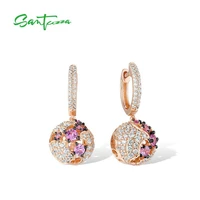 santuzza pure 925 sterling silver earrings for women shiny created pink sapphire white cz ball dangling earrings fine jewelry