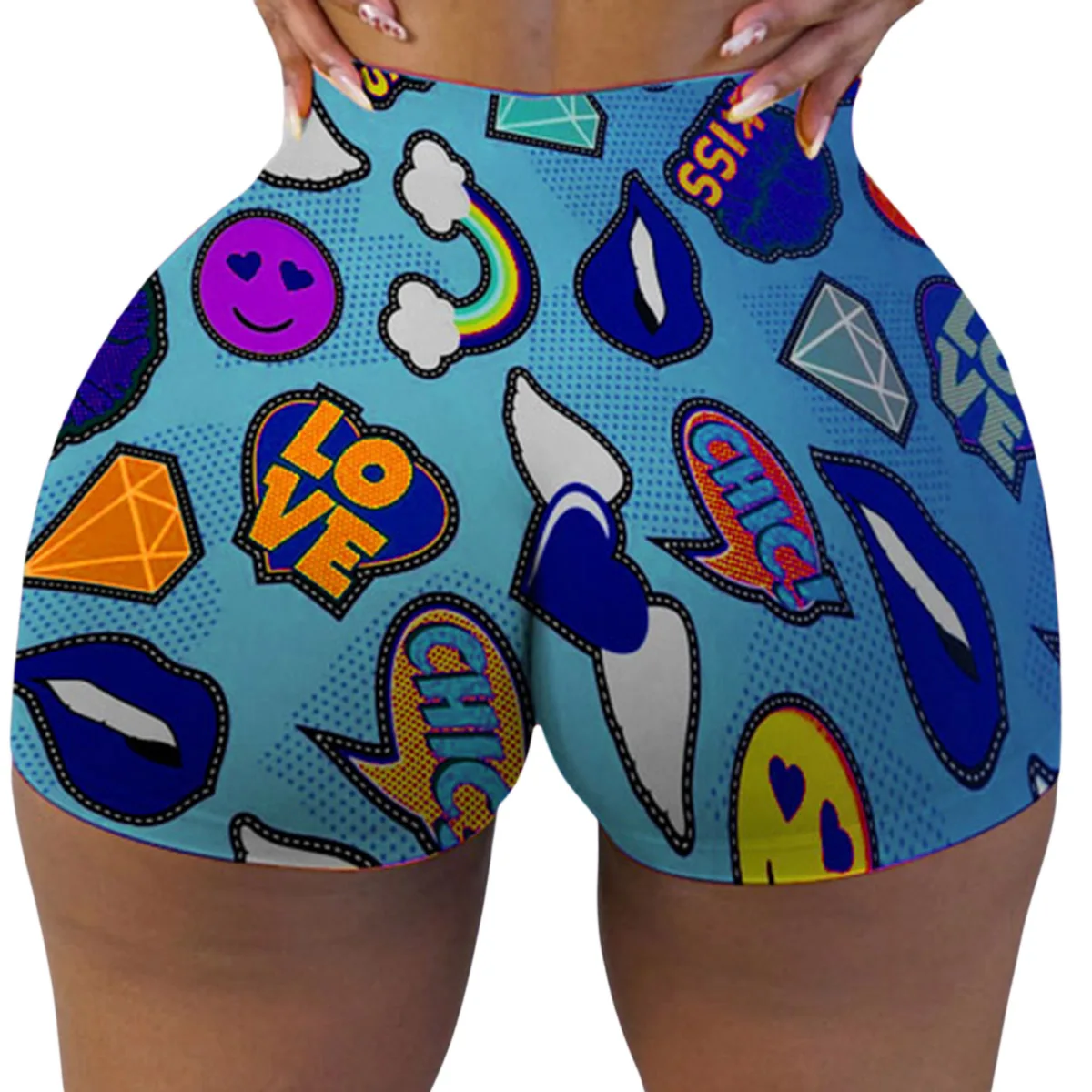 Women Letter Print High Waist Shinny Shorts Fashion Female Summer Casual Bodycon Sports Sexy Bottom New Hot Sale | Женская одежда