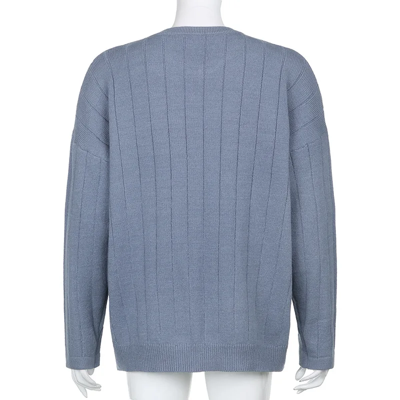 

Striped V Neck Oversized Sweater Women Casual Loose Knitted Jumper Ladies Preppy Style Vintage Korean Knitwear Autumn
