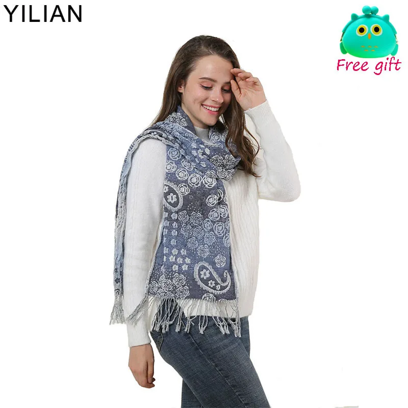 Бренд YILIAN кисточкой пузырь цветок женский шарф складки эластичный модный