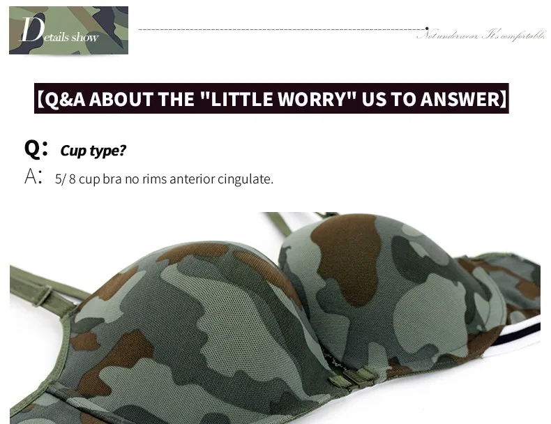PAERLAN Sexy Bra Sets No Trace Vest-style Chest Gather Sexy Lingerie Front Buckle Without Steel Ring Green Camouflage Female