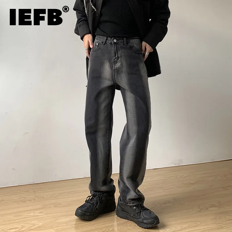 

IEFB Jeans Korean Version Personalized Gradient Vertical Loose Boyfriend Straight Tube Wide Leg Pants Couple Pants Trendy 9D0354