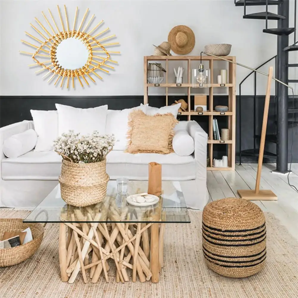 Ротанговое зеркало в форме глаза настенное висячее косметическое для гостиной