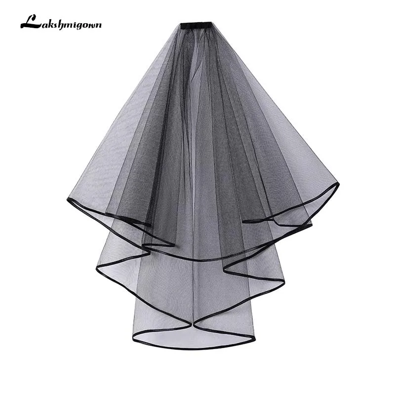 Простые черные тюлевые Свадебные вуали два слоя ленты свадебные аксессуары