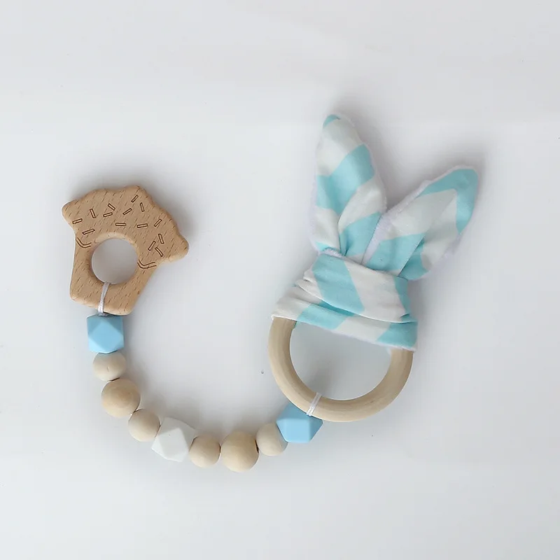 

Pacifier Clips 1PCS Christmas Baby Bunny Ear Teething Ring Safety Wooden Teether For Children Baby Care Accessory Shower Gifts