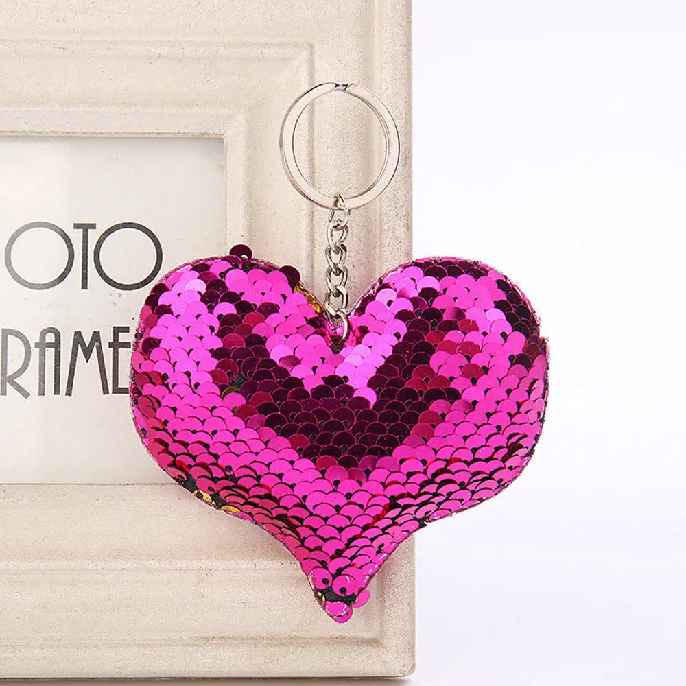 Rose Red Heart Блестящее блестящее кольцо для ключей с русалочкой и единорогом, подвесная Елочная игрушка с сердечком, мягкий брелок для ключей, сумка для автомобиля, подвесной брелок - Цвет: Rose Red Heart