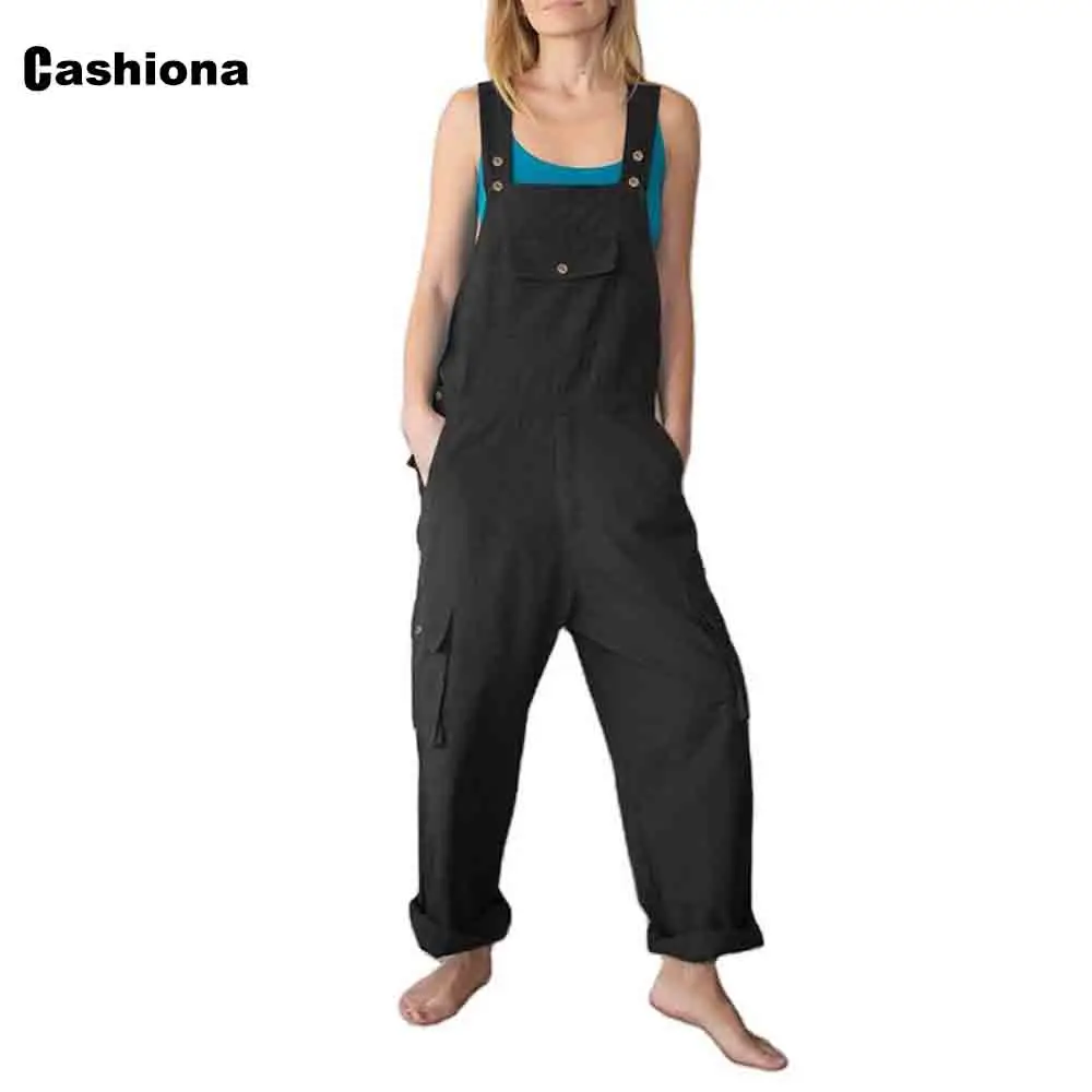 Plus Size 4xl 5xl Women Fashion Leisure Jumpsuits with Pockets Loose Trousers European Style 2021 Casual Suspending Overalls