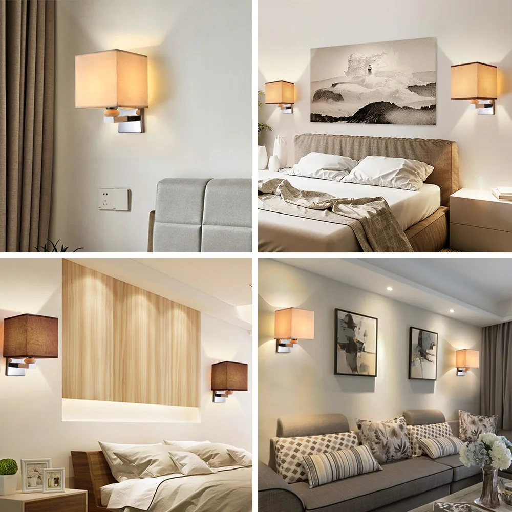 

Nordic LED Indoor Lighting E27 Wall Lamp Black Modern Bedroom Fabric Reading Study Living Room Decorative Wall Sconce Bed Light