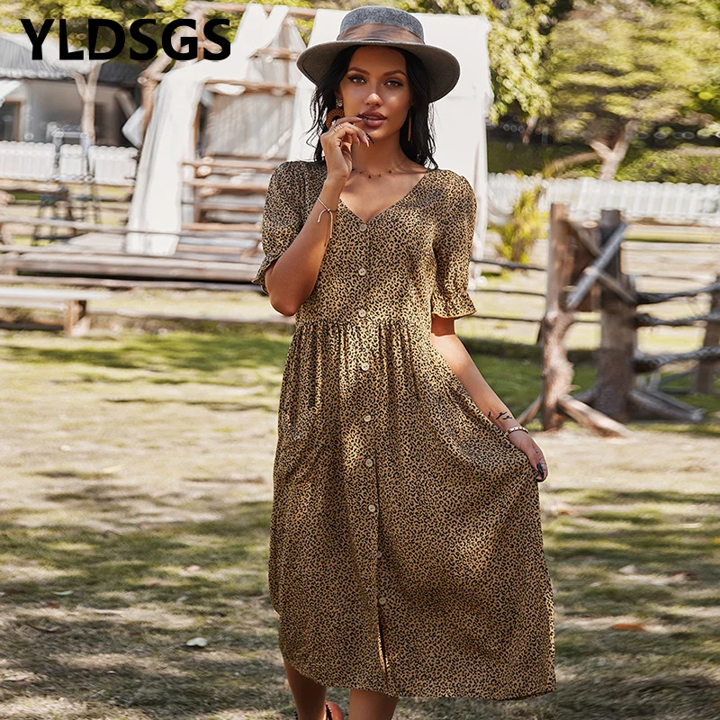 

YLDSGS Sexy V-neck Printing Split Midi Dress For Woman Summer Fashion Polka Dot Plus Size Bohemian Beach Vacation Long Dresses