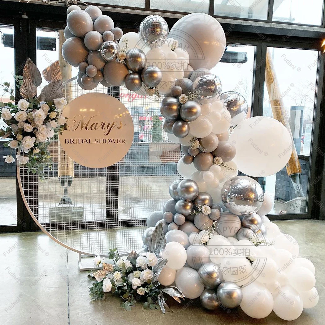 

128pcs Pure White Grey Latex Balloons Garland Arch Kit 4D Foil Balls Chrome Silver Balloon For Baby Shower Birthday Party Decors