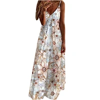dresses for women 2021 fashion women summer v neck casual printing loose sleeveless loose long dress casual dress floral dress