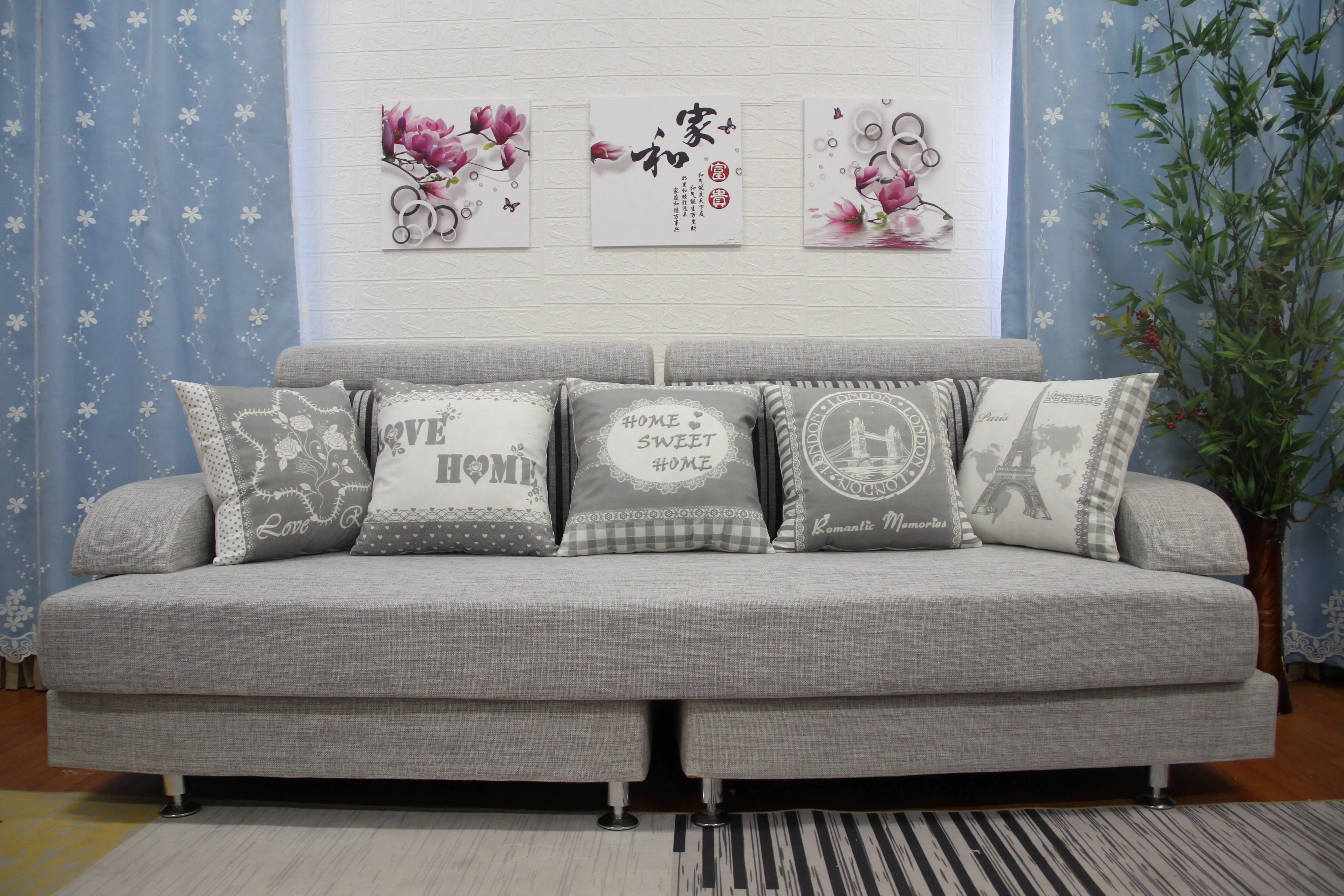 

Short Plush Printing Gray Pillowcase Sofa Cushion Cover Office Nap 45*45