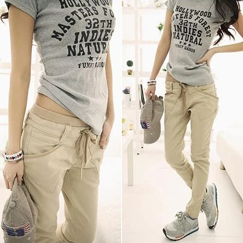 

Fshion Women casual Stretch Little Feet Harem Pant Slack Casual Trousers Lacing Jeans