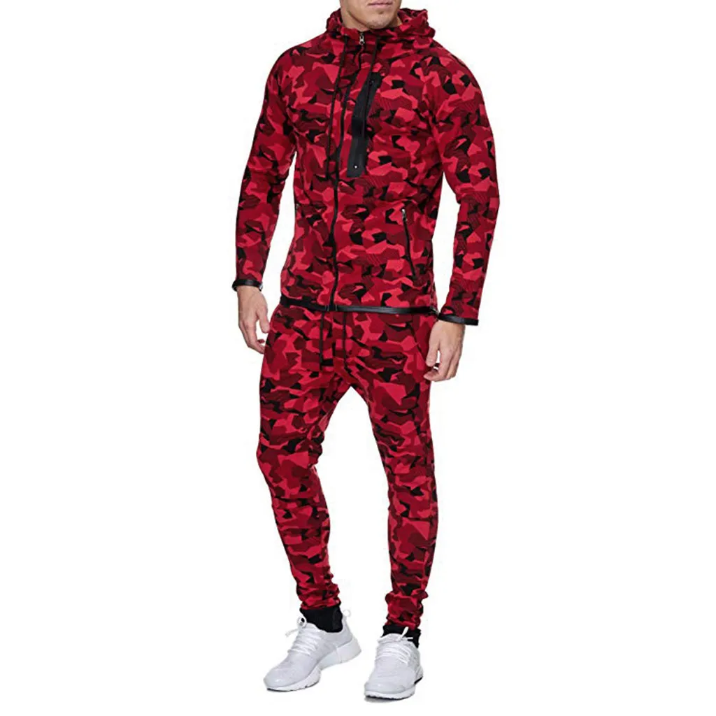Мужской комплект весна осень Сращивание камуфляж куртка + брюки спортивные худи