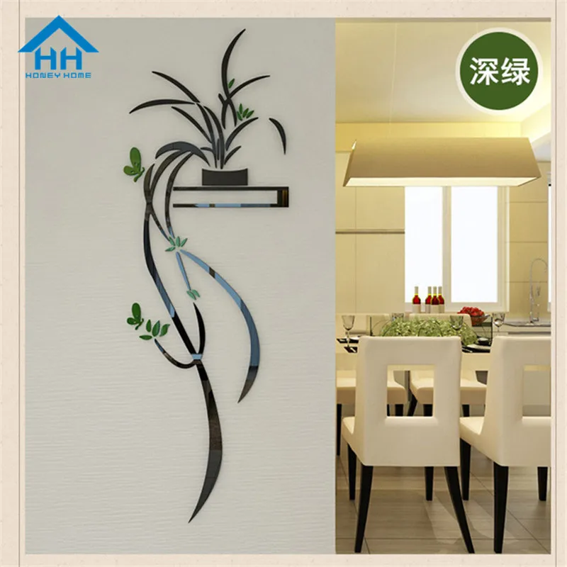 Creative 3D Acrylic Orchid Flower Wall Sticker Self-adhesion Home Decor Living Room TV Background Decals Decorations | Дом и сад