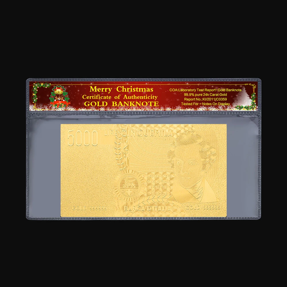 2 шт./компл. 5000 евро 24K Золотая фольга итальянская банка Реалистичная коллекция