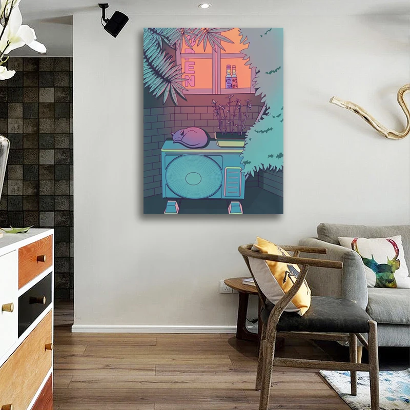 

Modular Sleep Cat Window Poster Modern HD Printed Wall Art City Scenery Canvas Paintings Home Decor Frame Pictures Living Room