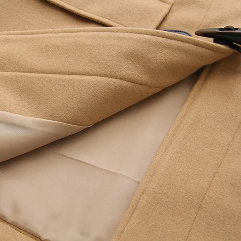 Women's Solid Outwear Preppy Style Horn Buckle Hooded Mid-Length Woolen Jacket Female Harajuku Coat Student 2042628